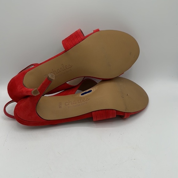 Charles by Charles David Helix red-orange suede strappy heeled sandals, sz. 8.5M - Picture 7 of 8
